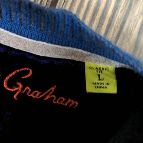 Robert Graham Men Blue Cashmere Wool Tight Knit V-Neck Long Sleeve Sweater Sz L - Picture 6 of 13